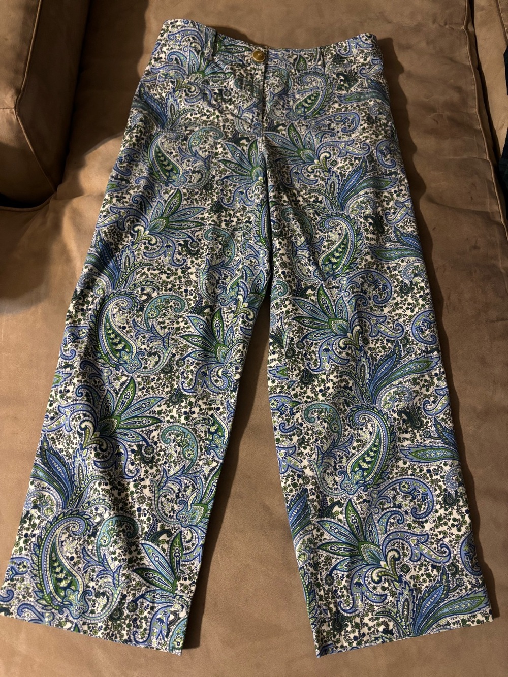 Talbots Size 2 Blue Green Paisley Straight Leg Pants Floral Print Preppy Resort